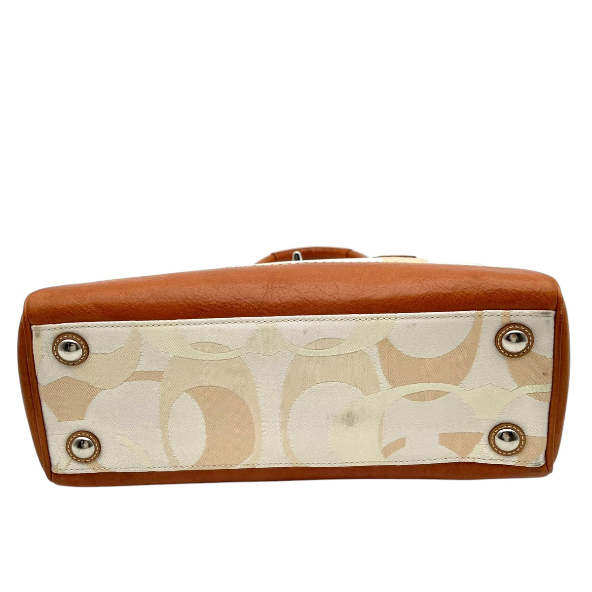 【美品】コーチ COACH マデリン オプティック シグネチャー トートバッグ ハンドバッグ 肩掛け キャンバス レザー 本革 アイボリー キャメルブラウン シルバー金具 ターンロック エレガント カジュアル 11820 S94