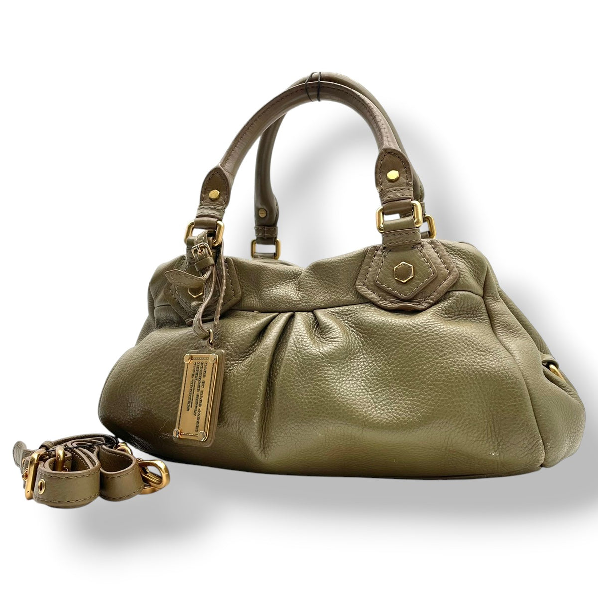 マークバイマークジェイコブス MARC BY MARC JACOBS クラシック Q グルーヴィー ショルダーバッグ ハンドバッグ 2WAY 斜め掛け レザー 本革 オリーブ カーキ系 ゴールド金具 メタルプレート チャーム レディース S35