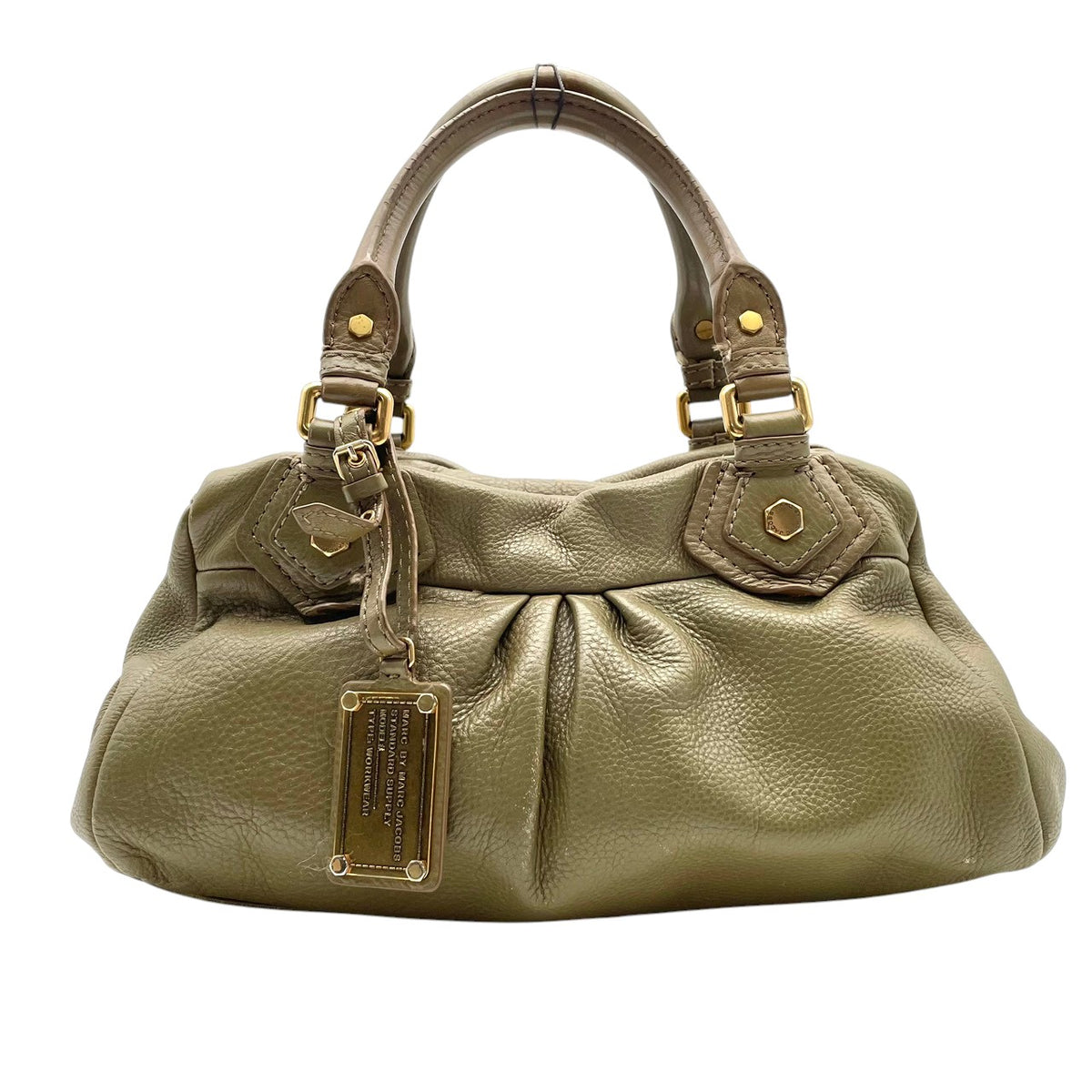 マークバイマークジェイコブス MARC BY MARC JACOBS クラシック Q グルーヴィー ショルダーバッグ ハンドバッグ 2WAY 斜め掛け レザー 本革 オリーブ カーキ系 ゴールド金具 メタルプレート チャーム レディース S35