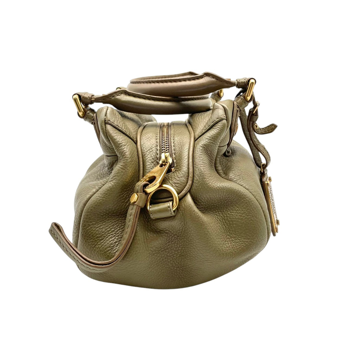 マークバイマークジェイコブス MARC BY MARC JACOBS クラシック Q グルーヴィー ショルダーバッグ ハンドバッグ 2WAY 斜め掛け レザー 本革 オリーブ カーキ系 ゴールド金具 メタルプレート チャーム レディース S35