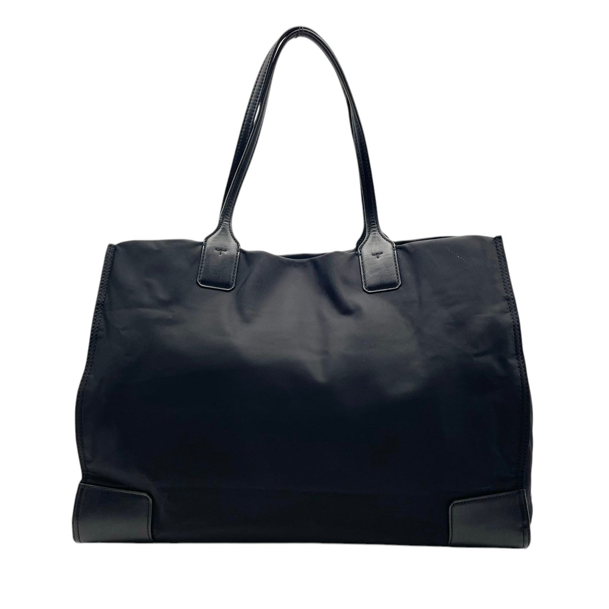 【美品】トリーバーチ TORY BURCH エラ Ella トートバッグ ハンドバッグ ショルダーバッグ 肩掛け ナイロン レザー 本革 ブラック 黒 デカロゴ トライアングル コーナー パッチ A4収納 大容量 通学 通勤 S35