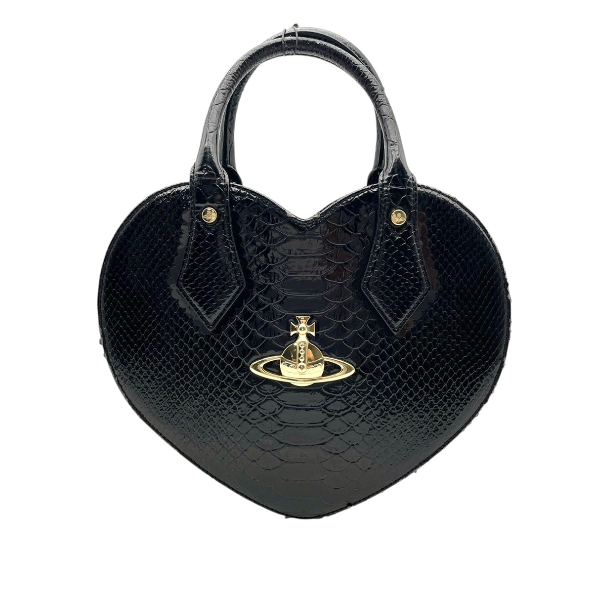 ヴィヴィアンウエストウッド Vivienne Westwood FRILLY SNAKE HEART ハート型 2WAY ハンドバッグ ショルダーバッグ 斜め掛け パテント エナメル レザー 本革 ブラック 黒 ゴールド金具 オーブチャーム 個性的 S51