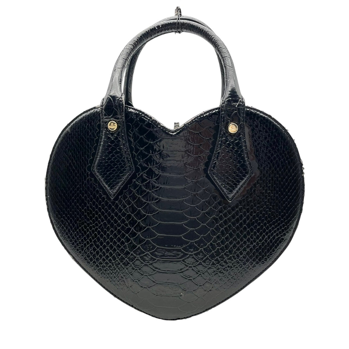 ヴィヴィアンウエストウッド Vivienne Westwood FRILLY SNAKE HEART ハート型 2WAY ハンドバッグ ショルダーバッグ 斜め掛け パテント エナメル レザー 本革 ブラック 黒 ゴールド金具 オーブチャーム 個性的 S51