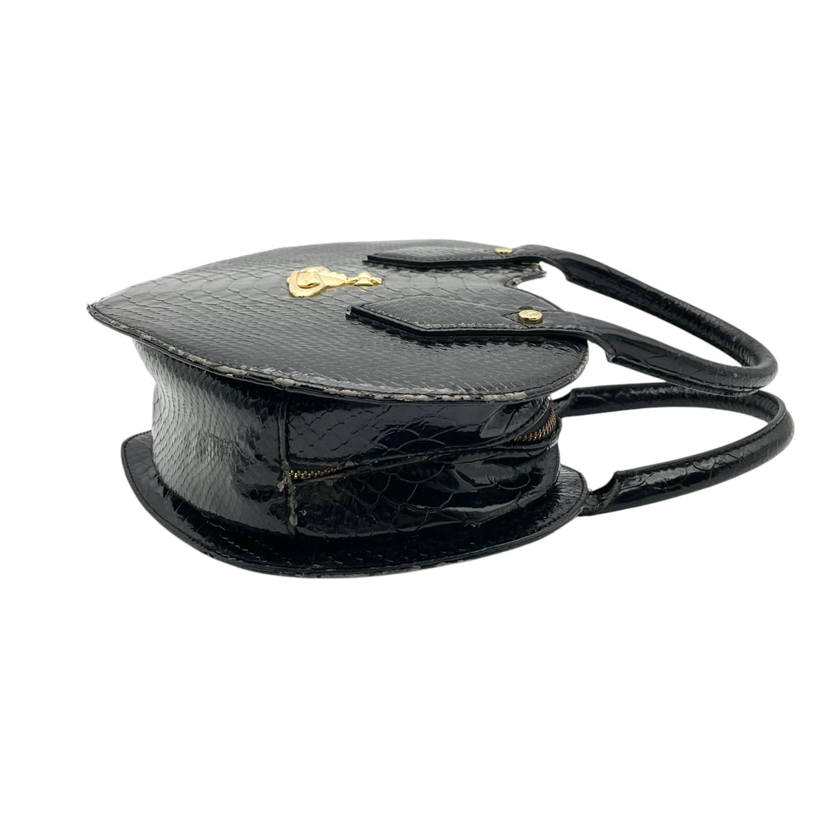 ヴィヴィアンウエストウッド Vivienne Westwood FRILLY SNAKE HEART ハート型 2WAY ハンドバッグ ショルダーバッグ 斜め掛け パテント エナメル レザー 本革 ブラック 黒 ゴールド金具 オーブチャーム 個性的 S51