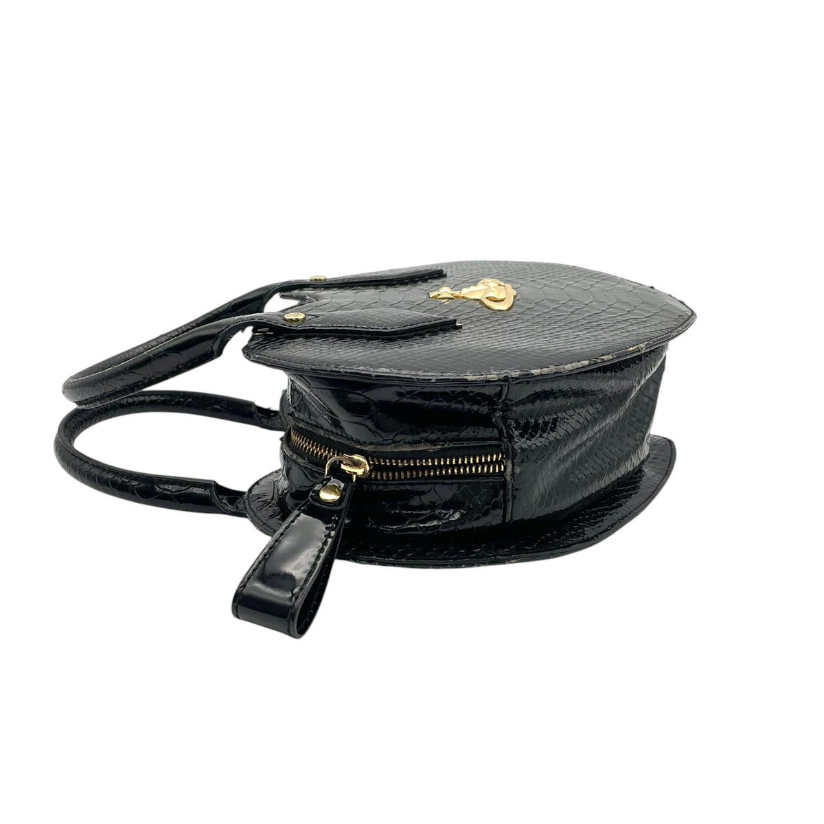 ヴィヴィアンウエストウッド Vivienne Westwood FRILLY SNAKE HEART ハート型 2WAY ハンドバッグ ショルダーバッグ 斜め掛け パテント エナメル レザー 本革 ブラック 黒 ゴールド金具 オーブチャーム 個性的 S51