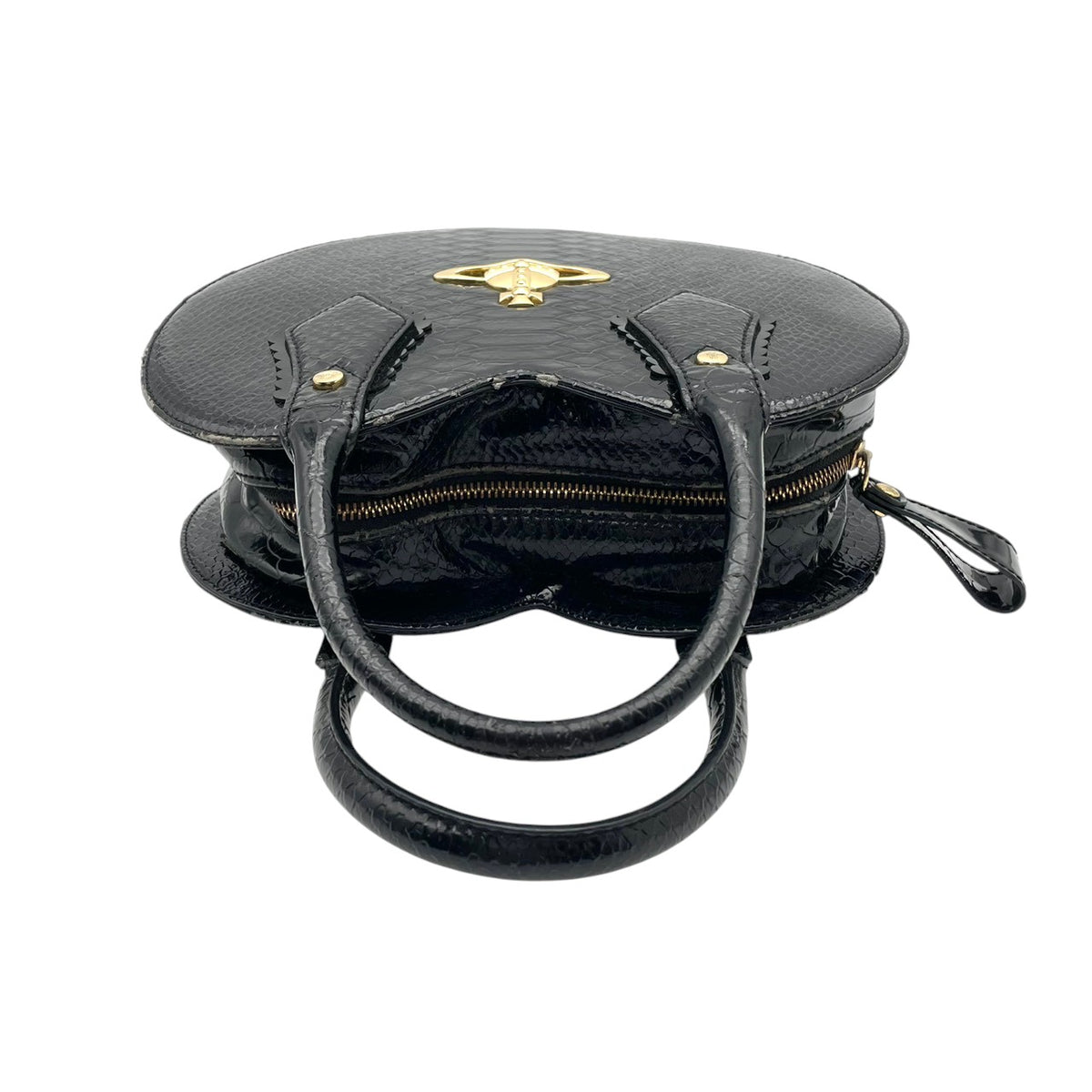 ヴィヴィアンウエストウッド Vivienne Westwood FRILLY SNAKE HEART ハート型 2WAY ハンドバッグ ショルダーバッグ 斜め掛け パテント エナメル レザー 本革 ブラック 黒 ゴールド金具 オーブチャーム 個性的 S51