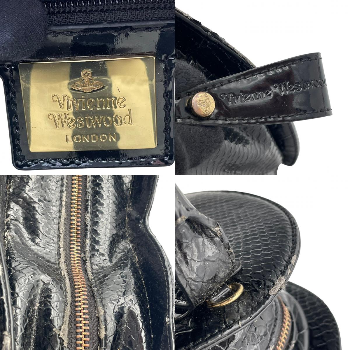 ヴィヴィアンウエストウッド Vivienne Westwood FRILLY SNAKE HEART ハート型 2WAY ハンドバッグ ショルダーバッグ 斜め掛け パテント エナメル レザー 本革 ブラック 黒 ゴールド金具 オーブチャーム 個性的 S51