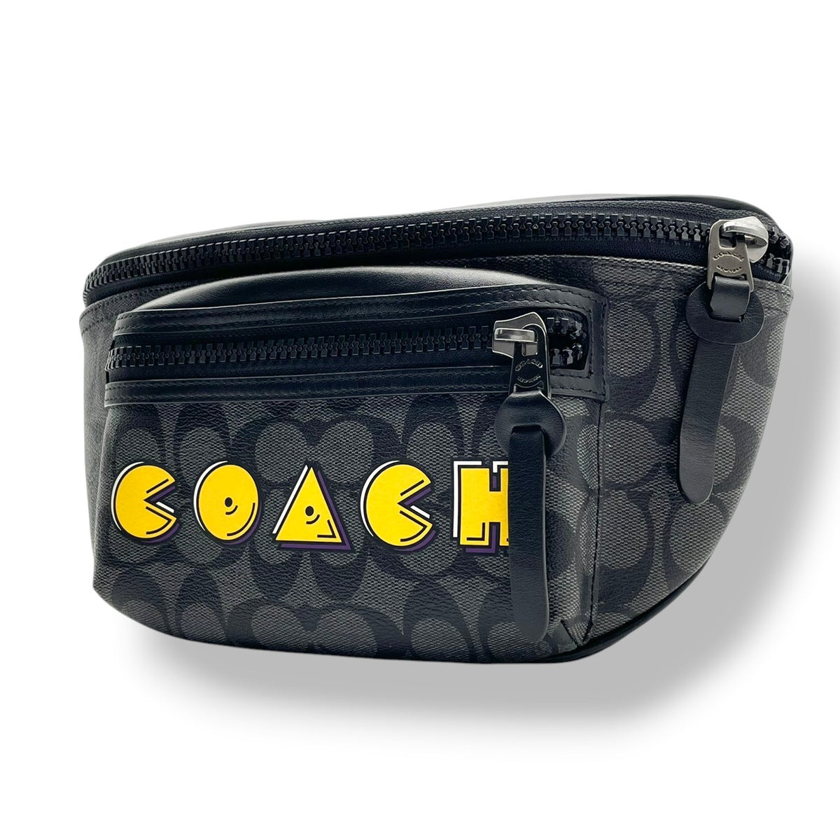 コーチ COACH パックマン PAC-MAN コラボ シグネチャー ウエストバッグ ボディバッグ ショルダーバッグ 斜め掛け PVC レザー 本革 グレー チャコール ブラック 黒 イエロー F72924 メンズ レディース ユニセックス S51