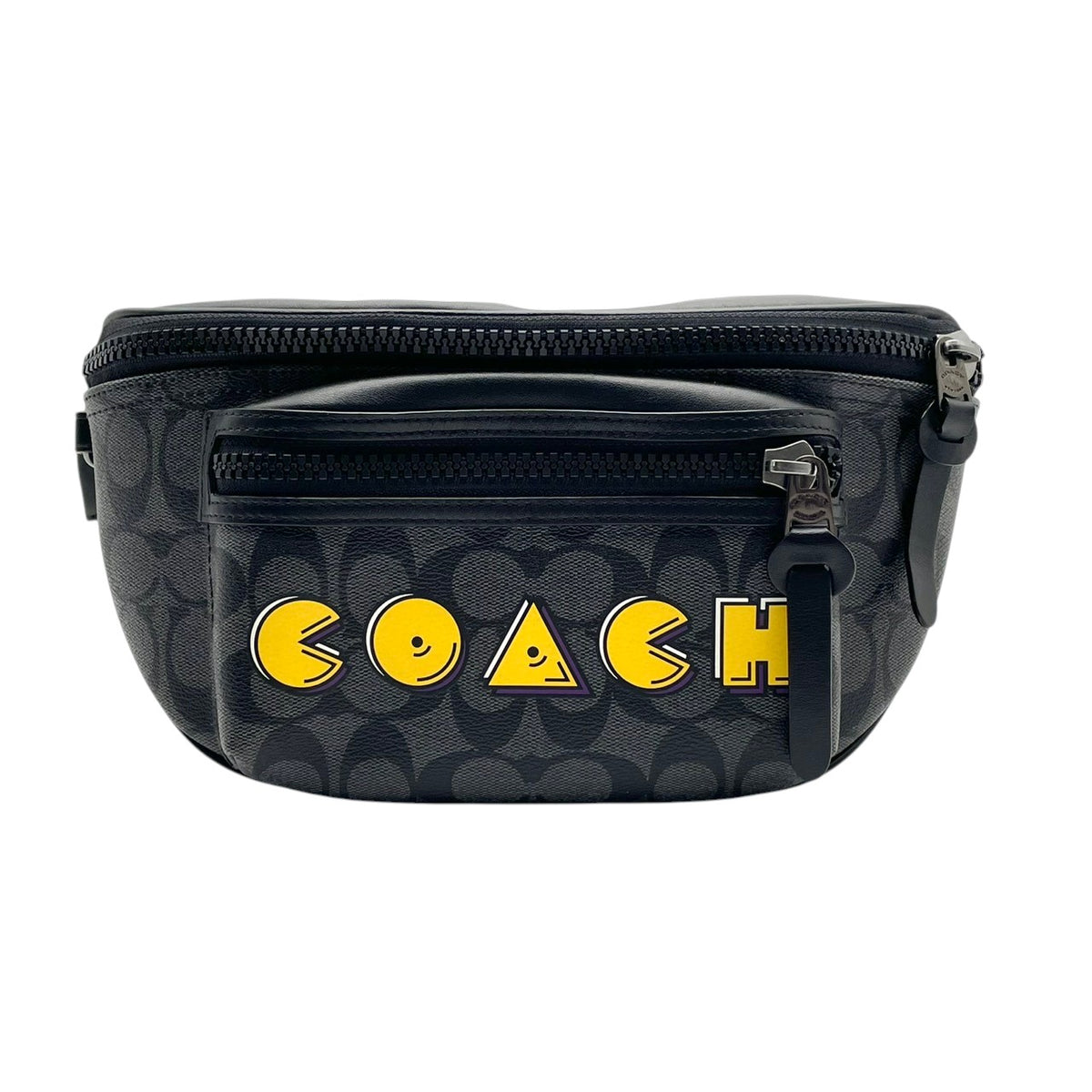 コーチ COACH パックマン PAC-MAN コラボ シグネチャー ウエストバッグ ボディバッグ ショルダーバッグ 斜め掛け PVC レザー 本革 グレー チャコール ブラック 黒 イエロー F72924 メンズ レディース ユニセックス S51