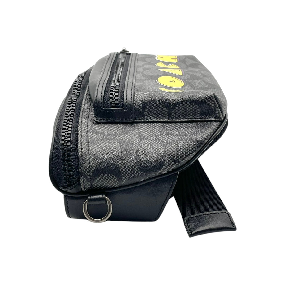 コーチ COACH パックマン PAC-MAN コラボ シグネチャー ウエストバッグ ボディバッグ ショルダーバッグ 斜め掛け PVC レザー 本革 グレー チャコール ブラック 黒 イエロー F72924 メンズ レディース ユニセックス S51