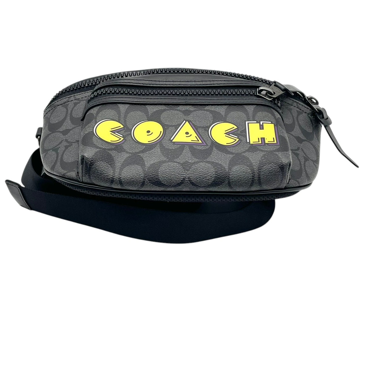 コーチ COACH パックマン PAC-MAN コラボ シグネチャー ウエストバッグ ボディバッグ ショルダーバッグ 斜め掛け PVC レザー 本革 グレー チャコール ブラック 黒 イエロー F72924 メンズ レディース ユニセックス S51