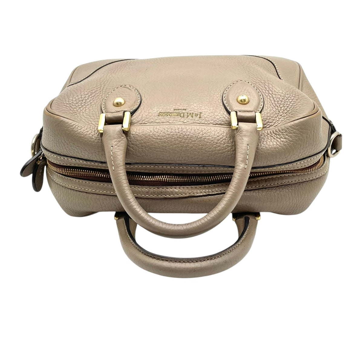ジェイアンドエムデヴィッドソン J&M DAVIDSON BABY MIA ベイビー ミア ハンドバッグ ボストンバッグ 手提げかばん シュリンクレザー 本革 グレージュ ベージュ系 ゴールド金具 クラシカル エレガント レディース S51