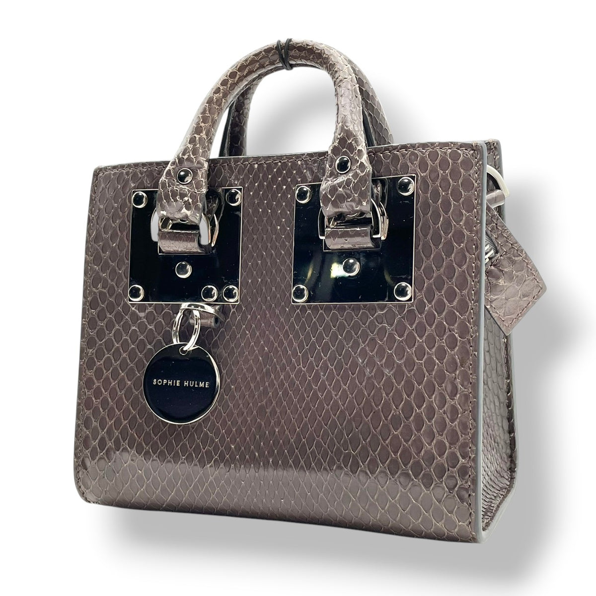 ソフィーヒュルム SOPHIE HULME アルビオン Albion ミニトートバッグ ハンドバッグ 手提げかばん 型押し レザー 本革 グレー ダークグレー シルバー メタル金具 チャーム付き モード エレガント レディース S51