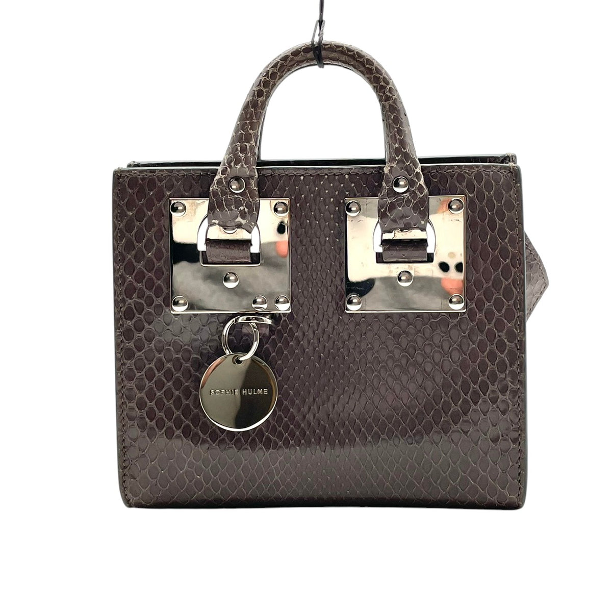 ソフィーヒュルム SOPHIE HULME アルビオン Albion ミニトートバッグ ハンドバッグ 手提げかばん 型押し レザー 本革 グレー ダークグレー シルバー メタル金具 チャーム付き モード エレガント レディース S51