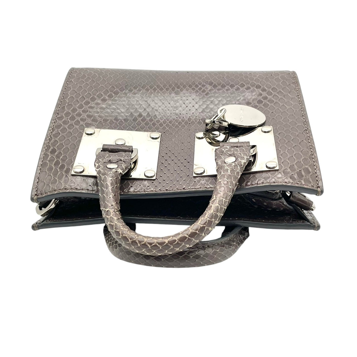 ソフィーヒュルム SOPHIE HULME アルビオン Albion ミニトートバッグ ハンドバッグ 手提げかばん 型押し レザー 本革 グレー ダークグレー シルバー メタル金具 チャーム付き モード エレガント レディース S51