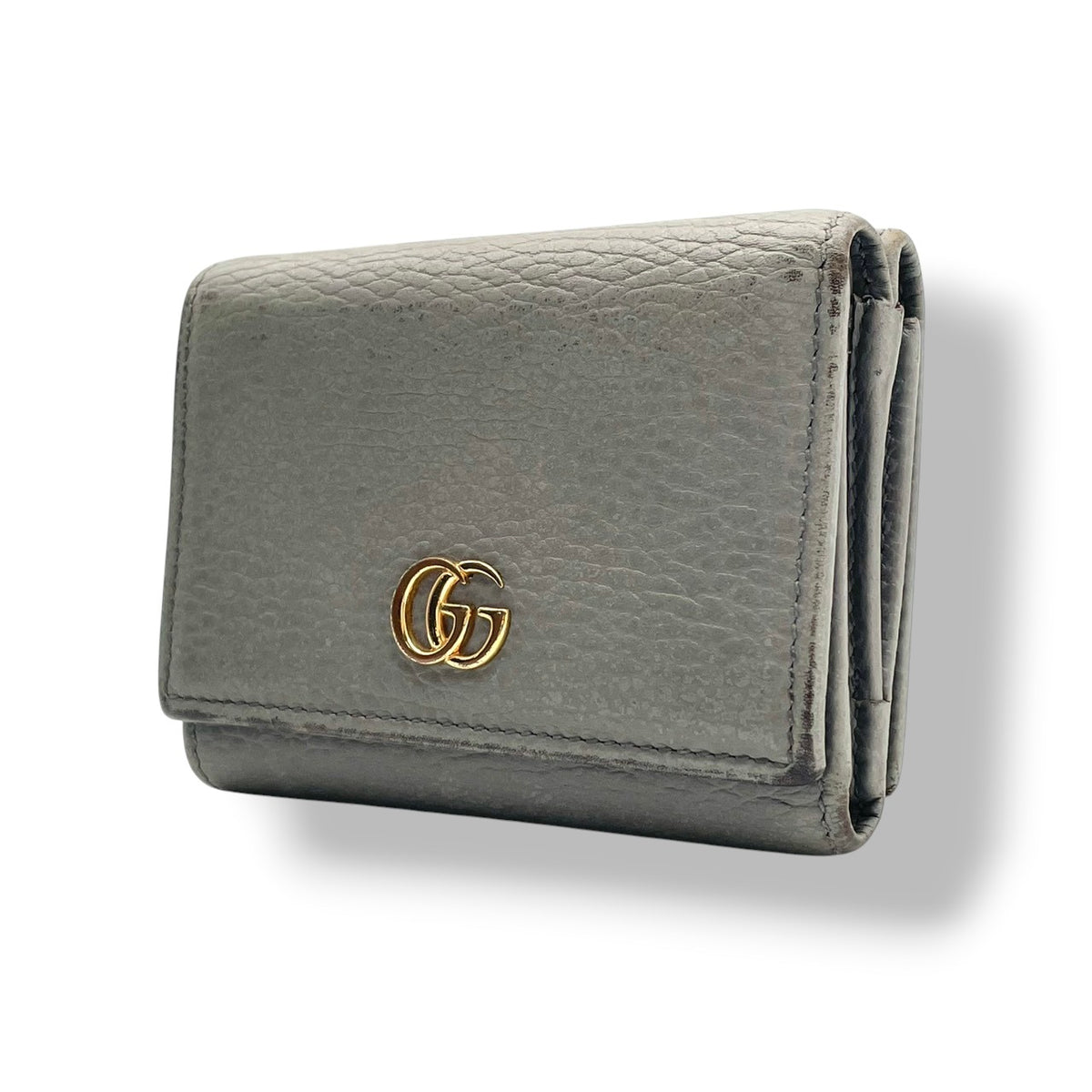 グッチ GUCCI GGマーモント プチ マーモント 三つ折り財布 トライフォールドウォレット コンパクトウォレット ミニ財布 レザー 本革 グレー 灰色 ゴールド金具 ダブルG 474746 レディース メンズ ユニセックス M3