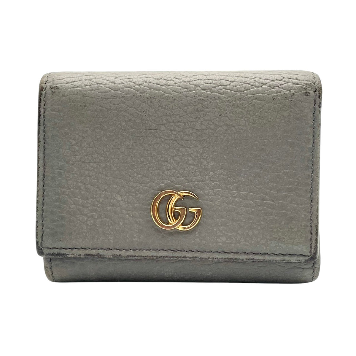 グッチ GUCCI GGマーモント プチ マーモント 三つ折り財布 トライフォールドウォレット コンパクトウォレット ミニ財布 レザー 本革 グレー 灰色 ゴールド金具 ダブルG 474746 レディース メンズ ユニセックス M3