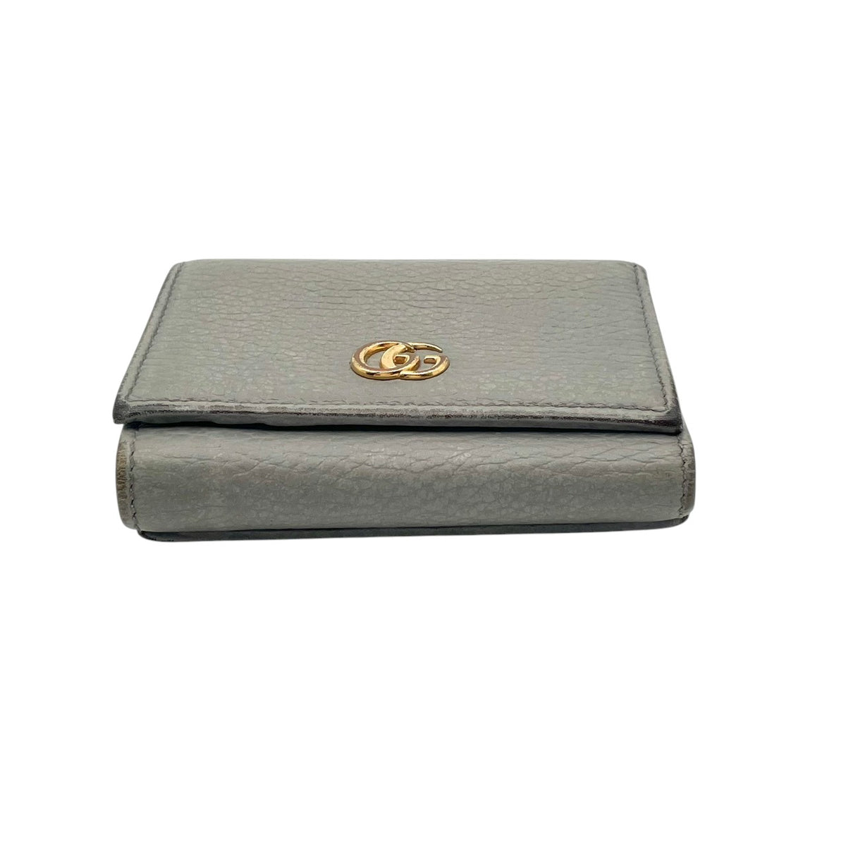 グッチ GUCCI GGマーモント プチ マーモント 三つ折り財布 トライフォールドウォレット コンパクトウォレット ミニ財布 レザー 本革 グレー 灰色 ゴールド金具 ダブルG 474746 レディース メンズ ユニセックス M3