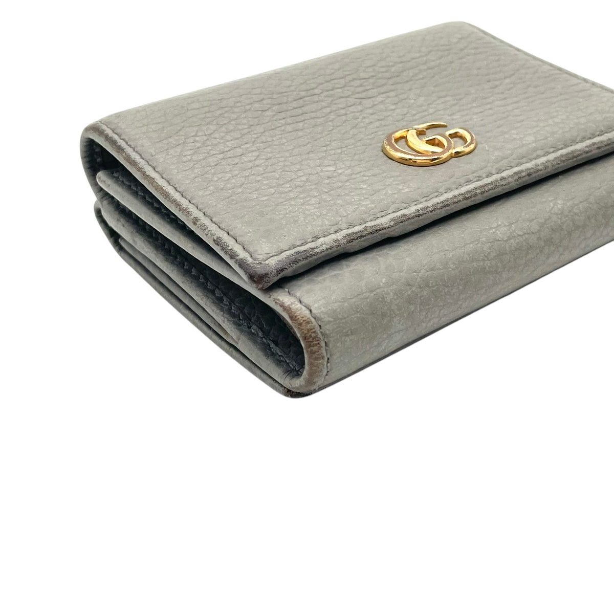 グッチ GUCCI GGマーモント プチ マーモント 三つ折り財布 トライフォールドウォレット コンパクトウォレット ミニ財布 レザー 本革 グレー 灰色 ゴールド金具 ダブルG 474746 レディース メンズ ユニセックス M3