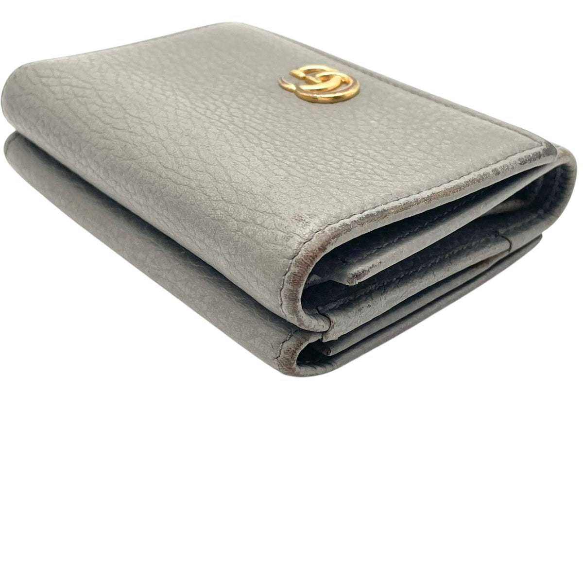 グッチ GUCCI GGマーモント プチ マーモント 三つ折り財布 トライフォールドウォレット コンパクトウォレット ミニ財布 レザー 本革 グレー 灰色 ゴールド金具 ダブルG 474746 レディース メンズ ユニセックス M3