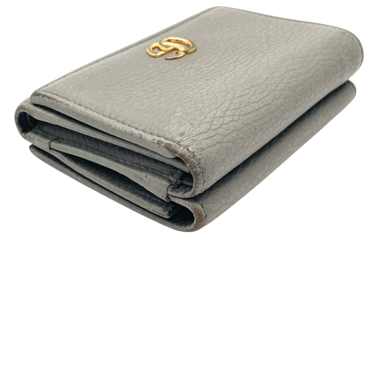 グッチ GUCCI GGマーモント プチ マーモント 三つ折り財布 トライフォールドウォレット コンパクトウォレット ミニ財布 レザー 本革 グレー 灰色 ゴールド金具 ダブルG 474746 レディース メンズ ユニセックス M3