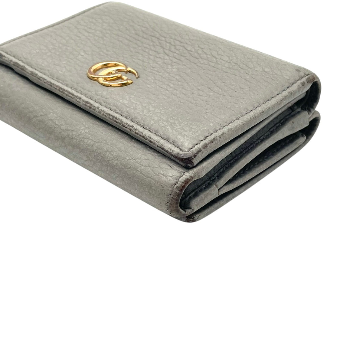 グッチ GUCCI GGマーモント プチ マーモント 三つ折り財布 トライフォールドウォレット コンパクトウォレット ミニ財布 レザー 本革 グレー 灰色 ゴールド金具 ダブルG 474746 レディース メンズ ユニセックス M3