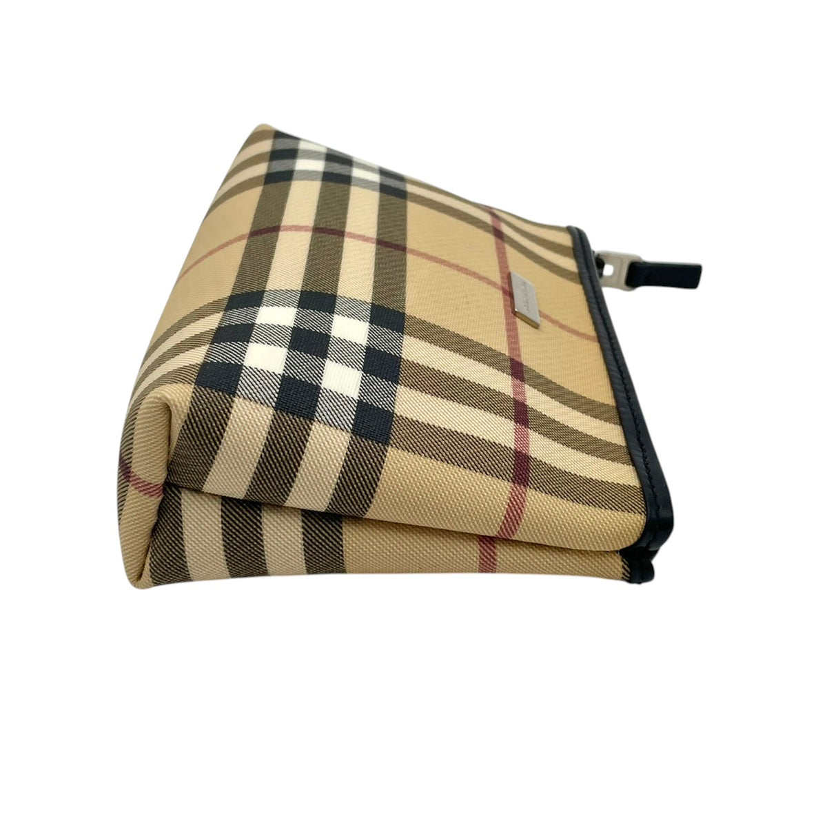 【美品】バーバリー BURBERRY ノバチェック PVC レザー コスメポーチ 化粧ポーチ マルチポーチ 小物入れ メイクポーチ ベージュ ブラック 黒 シルバープレート金具 トラベル エレガント クラシカル レディース メンズ M3