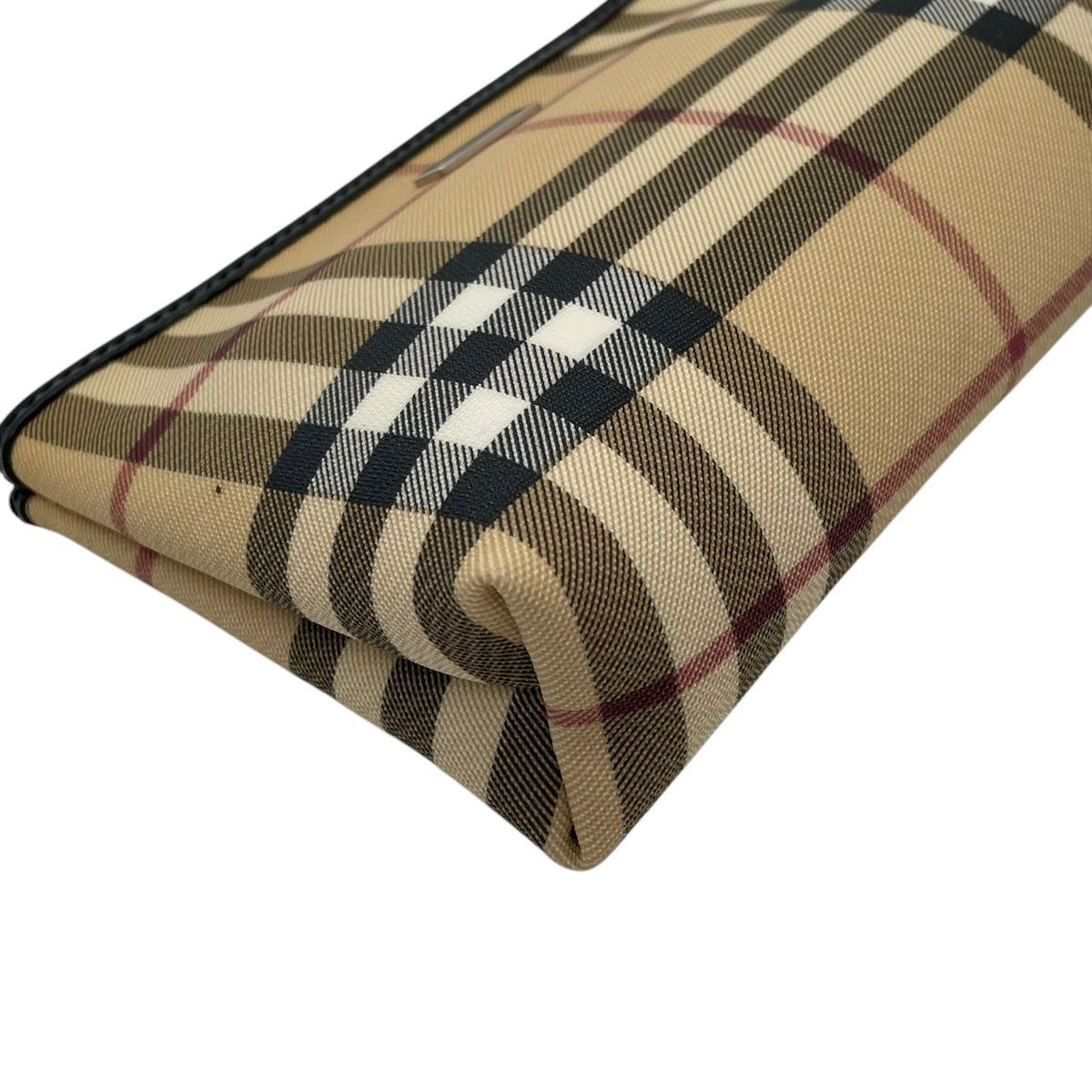 【美品】バーバリー BURBERRY ノバチェック PVC レザー コスメポーチ 化粧ポーチ マルチポーチ 小物入れ メイクポーチ ベージュ ブラック 黒 シルバープレート金具 トラベル エレガント クラシカル レディース メンズ M3