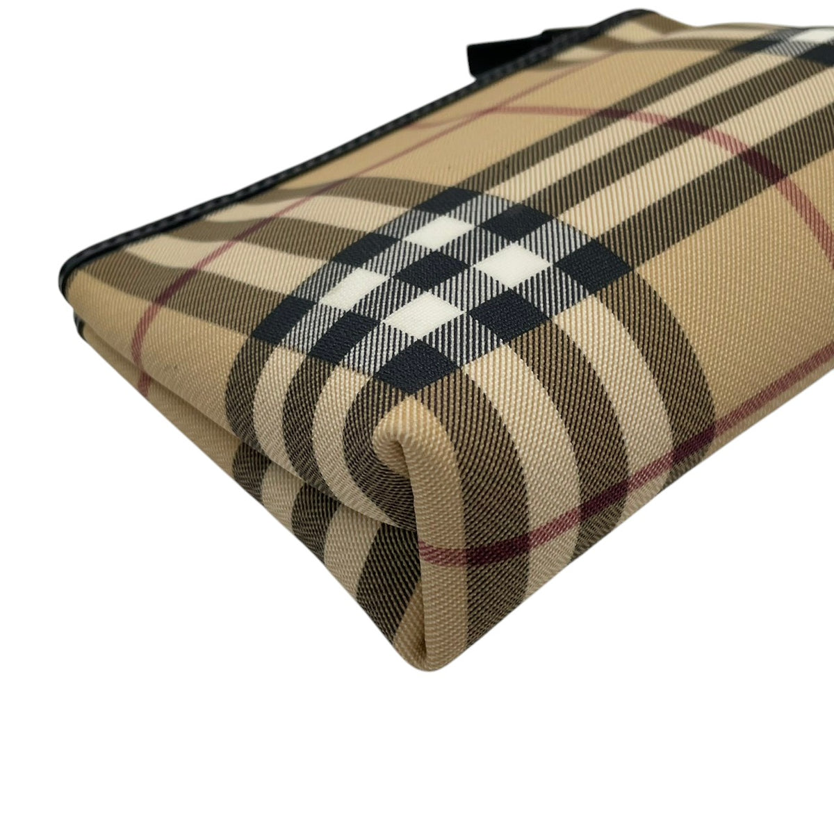 【美品】バーバリー BURBERRY ノバチェック PVC レザー コスメポーチ 化粧ポーチ マルチポーチ 小物入れ メイクポーチ ベージュ ブラック 黒 シルバープレート金具 トラベル エレガント クラシカル レディース メンズ M3
