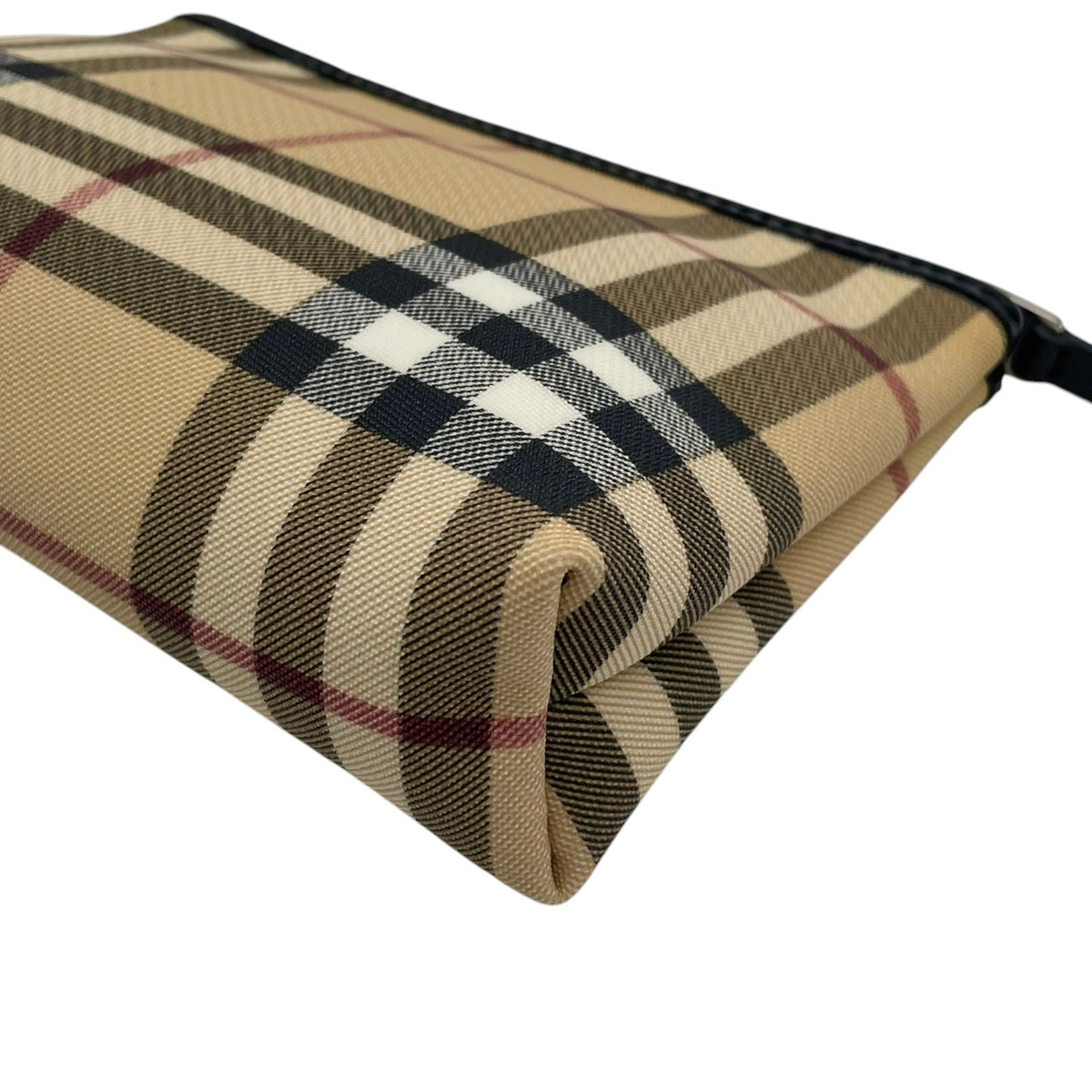 【美品】バーバリー BURBERRY ノバチェック PVC レザー コスメポーチ 化粧ポーチ マルチポーチ 小物入れ メイクポーチ ベージュ ブラック 黒 シルバープレート金具 トラベル エレガント クラシカル レディース メンズ M3
