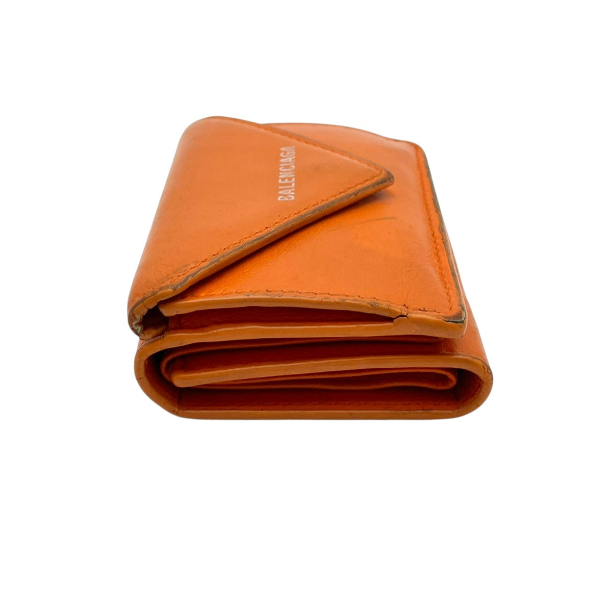 バレンシアガ BALENCIAGA ペーパー ミニ ウォレット Papier Mini Wallet 三つ折り財布 トライフォールド コンパクト ミニ財布 スムースレザー 本革 オレンジ 橙色 シルバーロゴ刻印 クラシカル カジュアル メンズ レディース M3