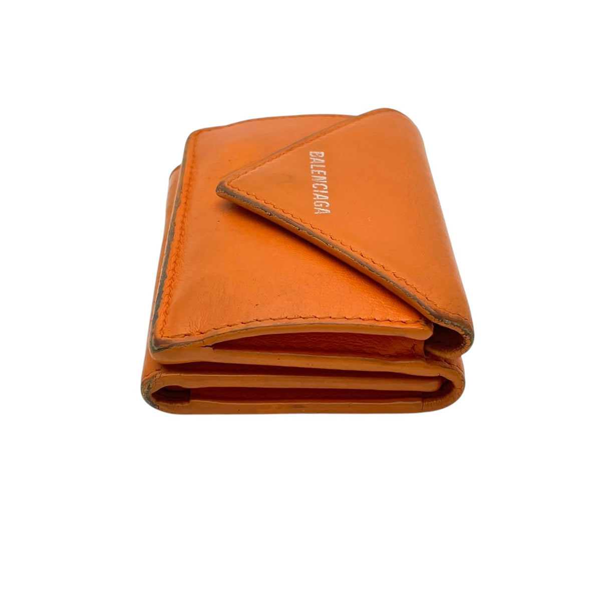 バレンシアガ BALENCIAGA ペーパー ミニ ウォレット Papier Mini Wallet 三つ折り財布 トライフォールド コンパクト ミニ財布 スムースレザー 本革 オレンジ 橙色 シルバーロゴ刻印 クラシカル カジュアル メンズ レディース M3