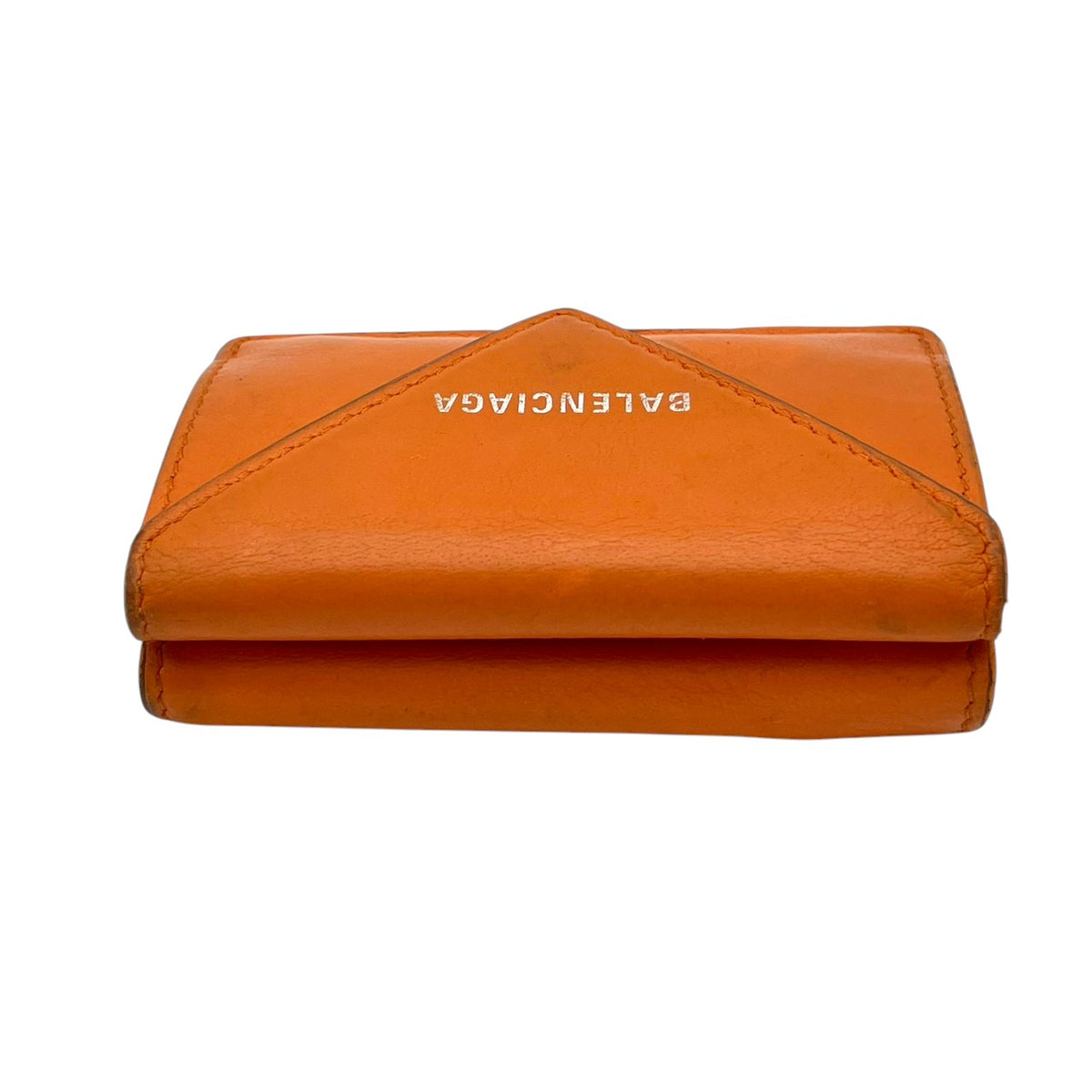 バレンシアガ BALENCIAGA ペーパー ミニ ウォレット Papier Mini Wallet 三つ折り財布 トライフォールド コンパクト ミニ財布 スムースレザー 本革 オレンジ 橙色 シルバーロゴ刻印 クラシカル カジュアル メンズ レディース M3