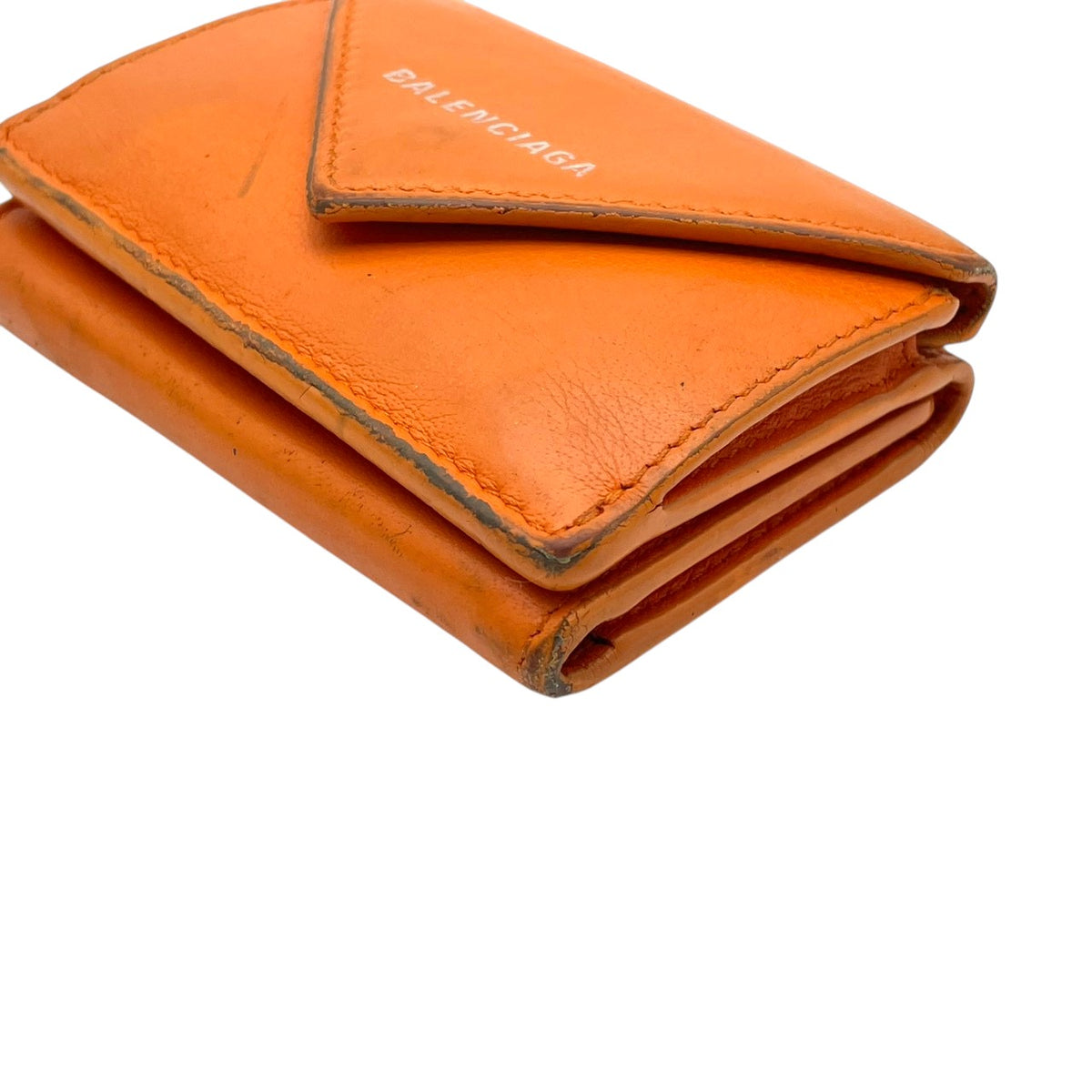 バレンシアガ BALENCIAGA ペーパー ミニ ウォレット Papier Mini Wallet 三つ折り財布 トライフォールド コンパクト ミニ財布 スムースレザー 本革 オレンジ 橙色 シルバーロゴ刻印 クラシカル カジュアル メンズ レディース M3