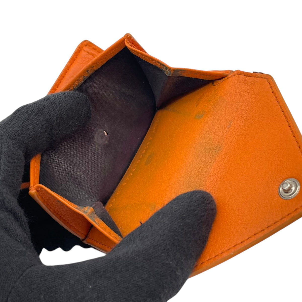 バレンシアガ BALENCIAGA ペーパー ミニ ウォレット Papier Mini Wallet 三つ折り財布 トライフォールド コンパクト ミニ財布 スムースレザー 本革 オレンジ 橙色 シルバーロゴ刻印 クラシカル カジュアル メンズ レディース M3
