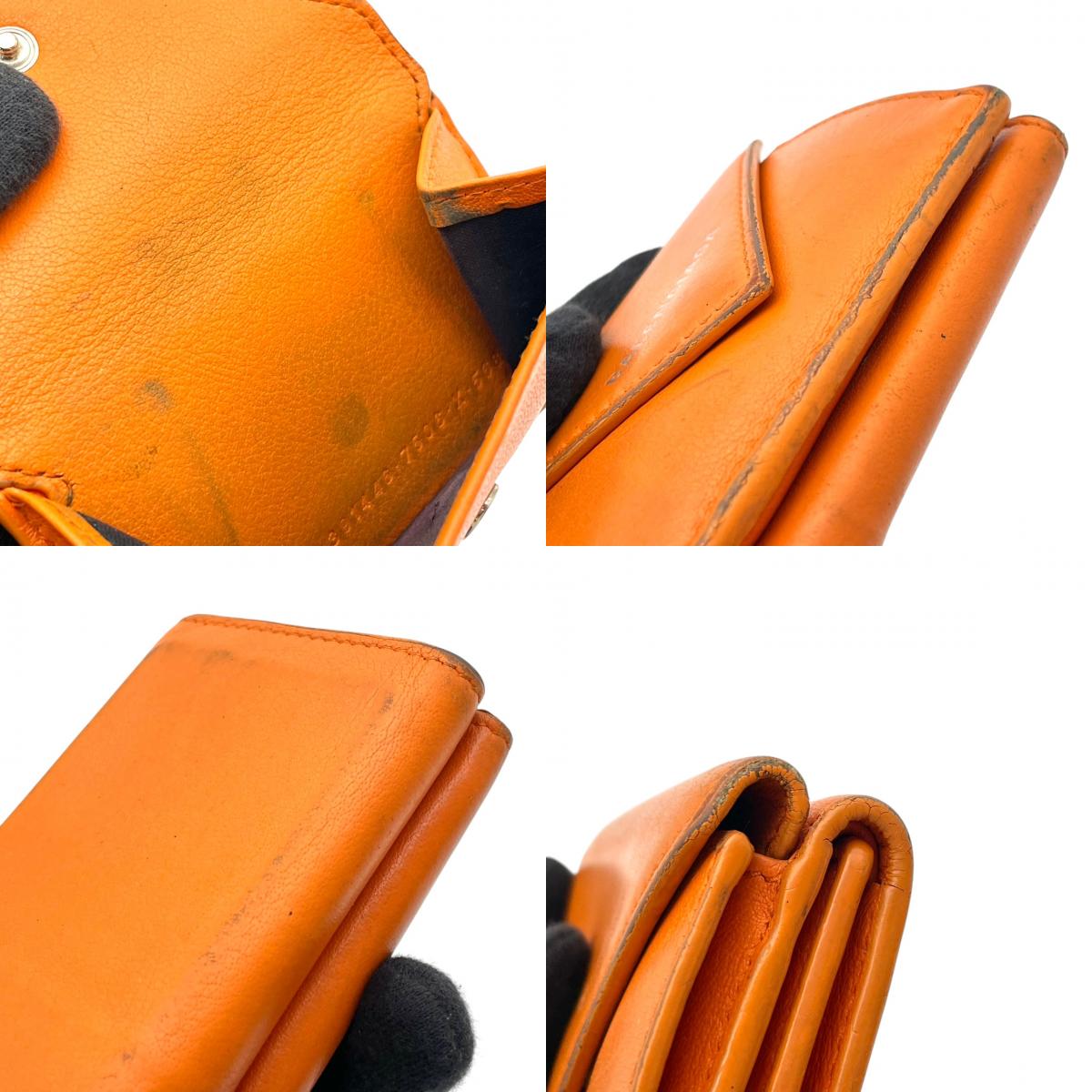 バレンシアガ BALENCIAGA ペーパー ミニ ウォレット Papier Mini Wallet 三つ折り財布 トライフォールド コンパクト ミニ財布 スムースレザー 本革 オレンジ 橙色 シルバーロゴ刻印 クラシカル カジュアル メンズ レディース M3