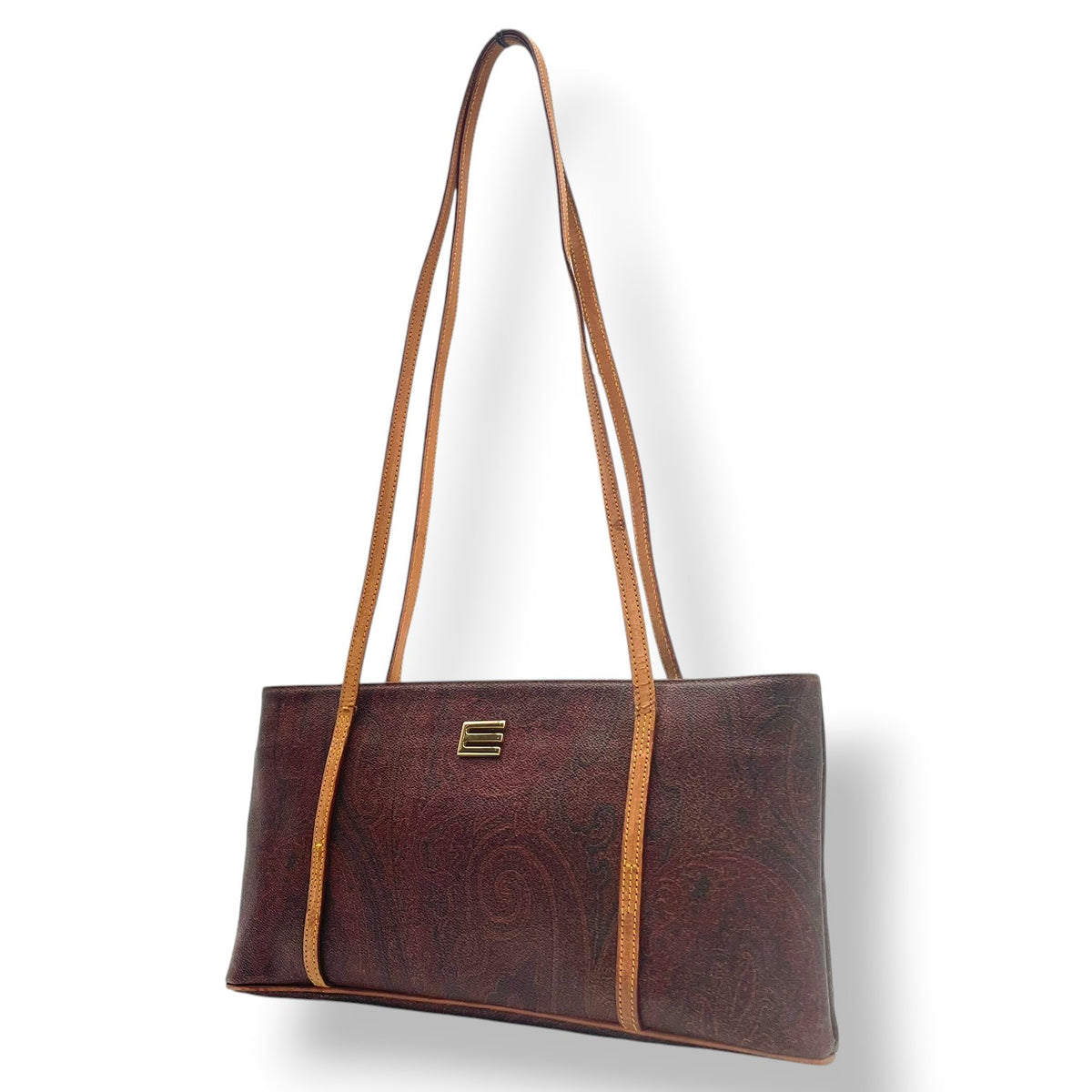 美品 ETRO エトロ ペイズリー トートバッグ ショルダーバッグ ブラウン 総柄 レザー イタリア製 ヴィンテージ 肩掛け レディース 上品 エレガント 通勤 デイリー ゴールド金具 横長 軽量 高級 ブランドバッグ S70