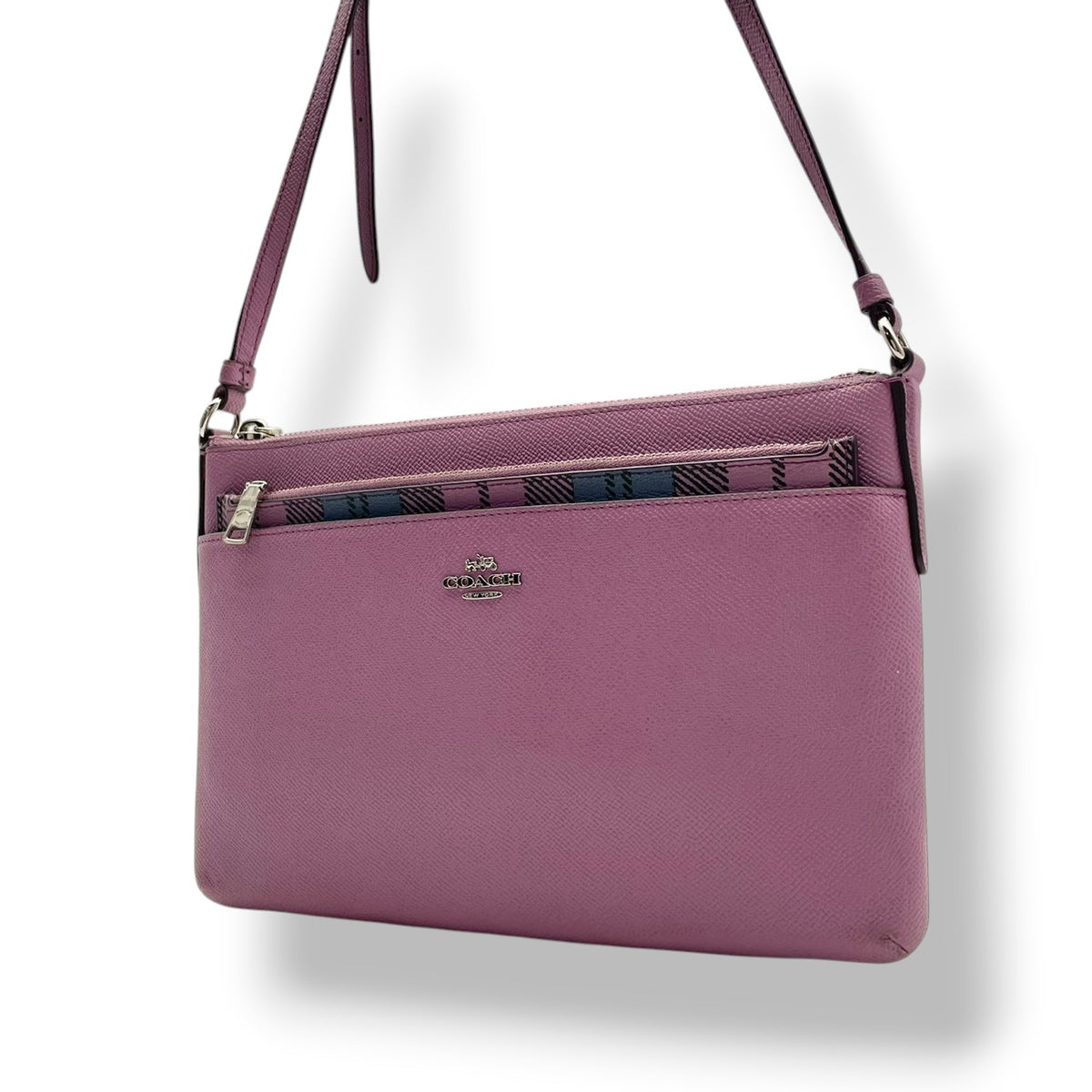 【良品】COACH コーチ F22252 クロスボディ ショルダーバッグ 斜め掛け レザー ライトパープル レディース デイリー カジュアル シンプル 可愛い ポシェット S86