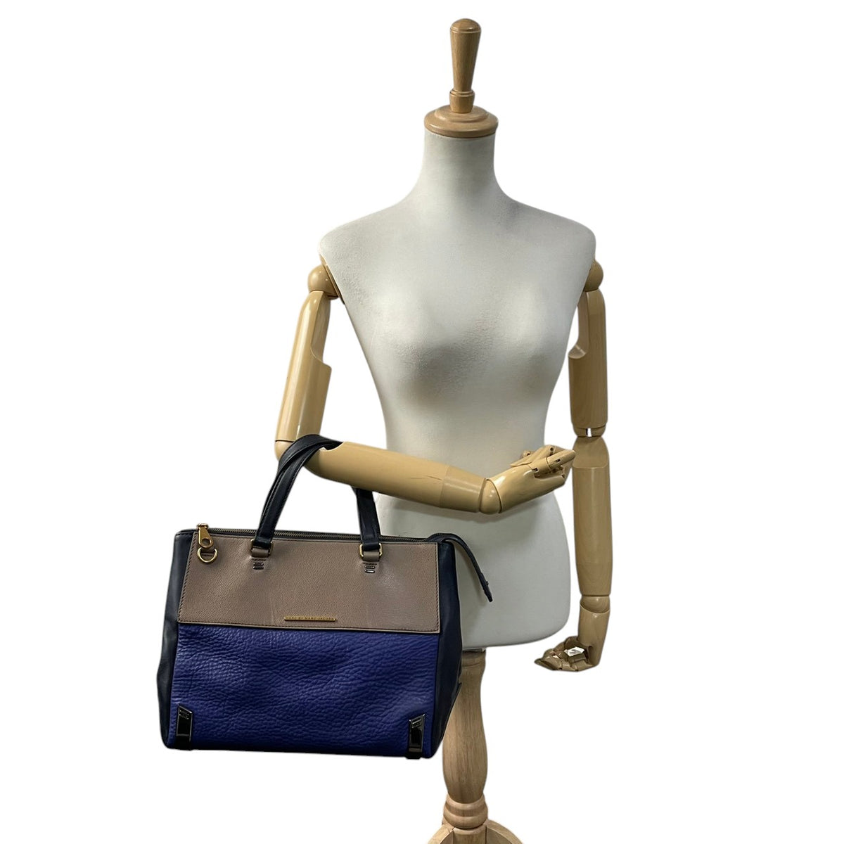【良品】MARC BY MARC JACOBS マークバイマークジェイコブス シェルタードアイランド ハンドバッグ トートバッグ レザー 本革 ブルー ベージュ バイカラー レディース エレガント デイリーユース 通勤 通学 鞄 オシャレ S86