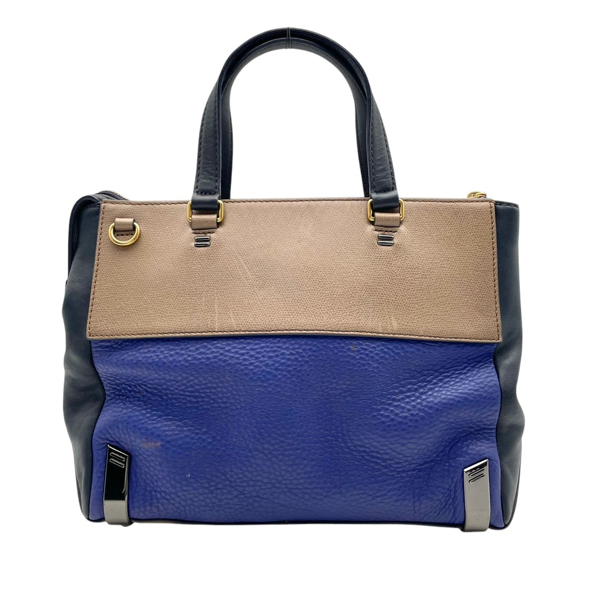 【良品】MARC BY MARC JACOBS マークバイマークジェイコブス シェルタードアイランド ハンドバッグ トートバッグ レザー 本革 ブルー ベージュ バイカラー レディース エレガント デイリーユース 通勤 通学 鞄 オシャレ S86