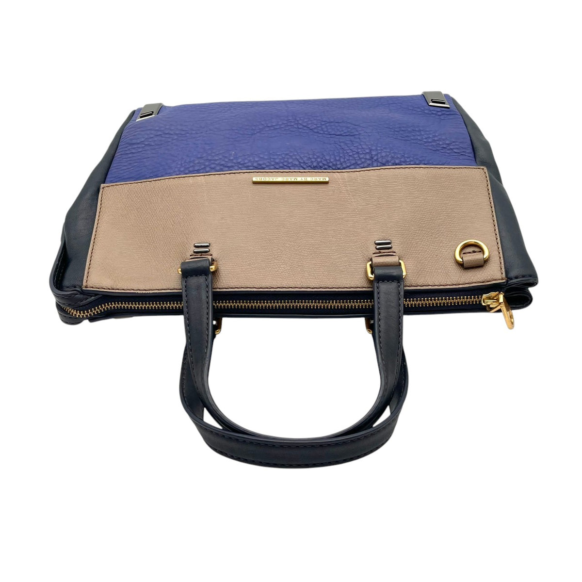 【良品】MARC BY MARC JACOBS マークバイマークジェイコブス シェルタードアイランド ハンドバッグ トートバッグ レザー 本革 ブルー ベージュ バイカラー レディース エレガント デイリーユース 通勤 通学 鞄 オシャレ S86
