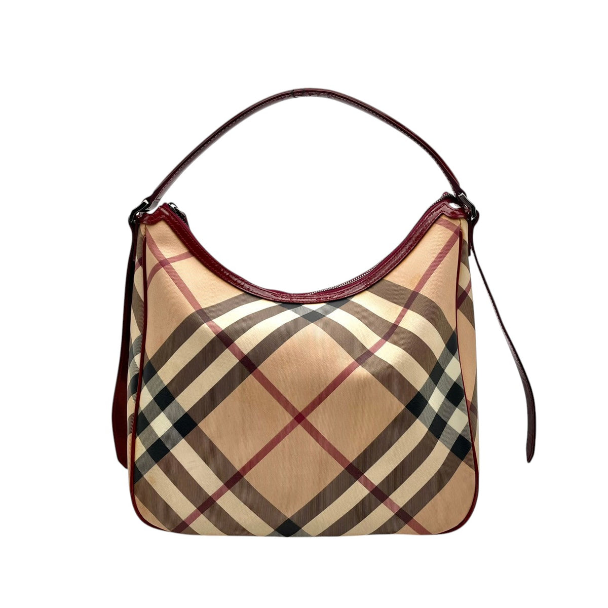 【良品】BURBERRY バーバリー ショルダーバッグ ホーボーバッグ ワンショルダー ノバチェック メガチェック PVC レザー 本革 ベージュ ワインレッド ボルドー 肩掛け 大容量 A4収納可能 レディース エレガント カジュアル 通勤 S86