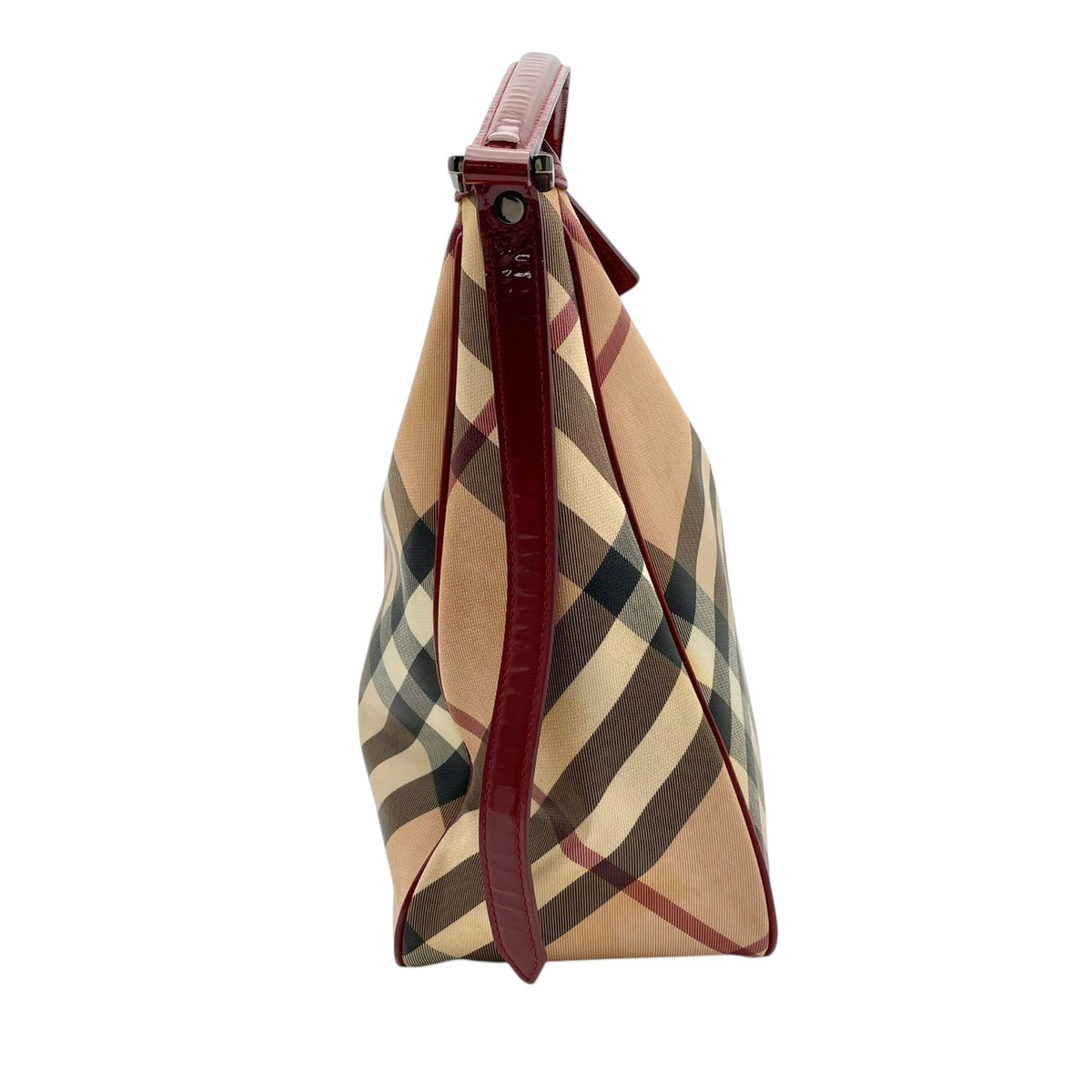 【良品】BURBERRY バーバリー ショルダーバッグ ホーボーバッグ ワンショルダー ノバチェック メガチェック PVC レザー 本革 ベージュ ワインレッド ボルドー 肩掛け 大容量 A4収納可能 レディース エレガント カジュアル 通勤 S86