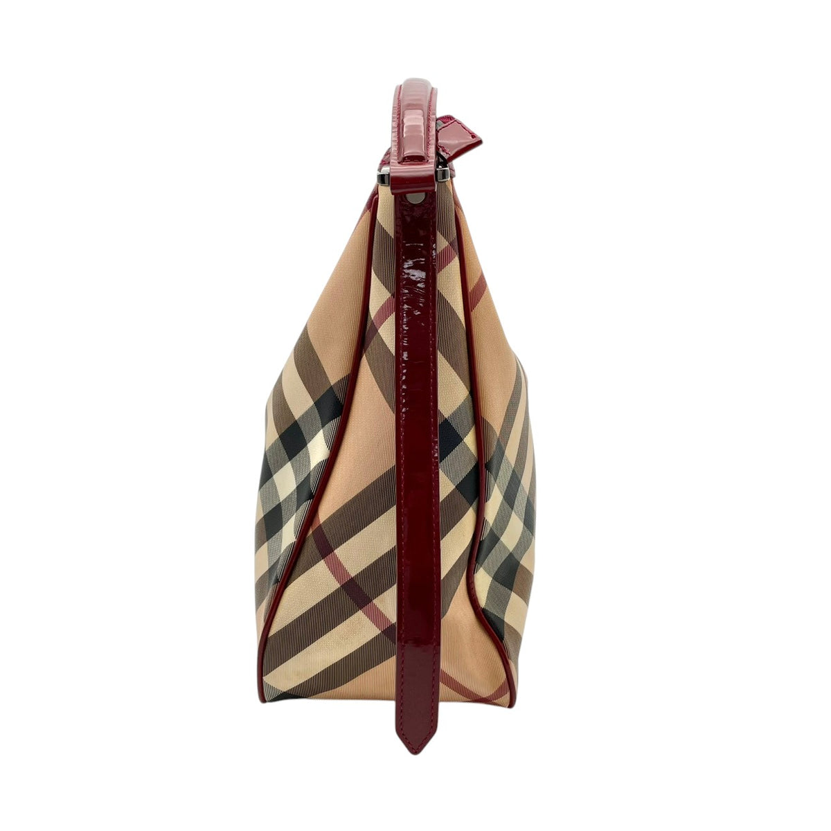 【良品】BURBERRY バーバリー ショルダーバッグ ホーボーバッグ ワンショルダー ノバチェック メガチェック PVC レザー 本革 ベージュ ワインレッド ボルドー 肩掛け 大容量 A4収納可能 レディース エレガント カジュアル 通勤 S86