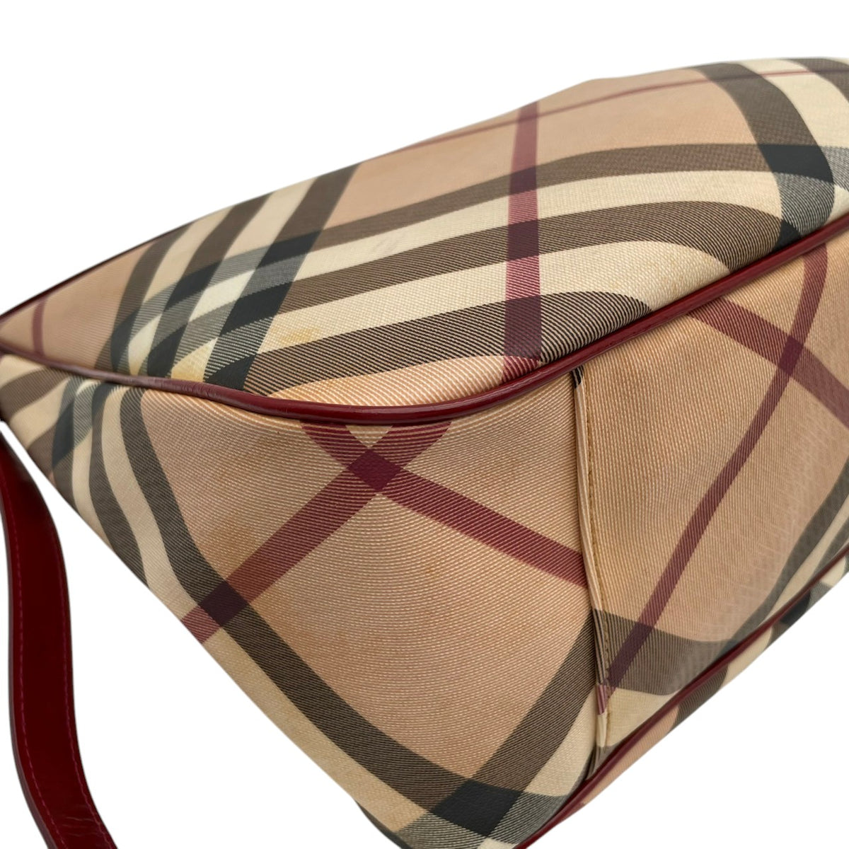 【良品】BURBERRY バーバリー ショルダーバッグ ホーボーバッグ ワンショルダー ノバチェック メガチェック PVC レザー 本革 ベージュ ワインレッド ボルドー 肩掛け 大容量 A4収納可能 レディース エレガント カジュアル 通勤 S86
