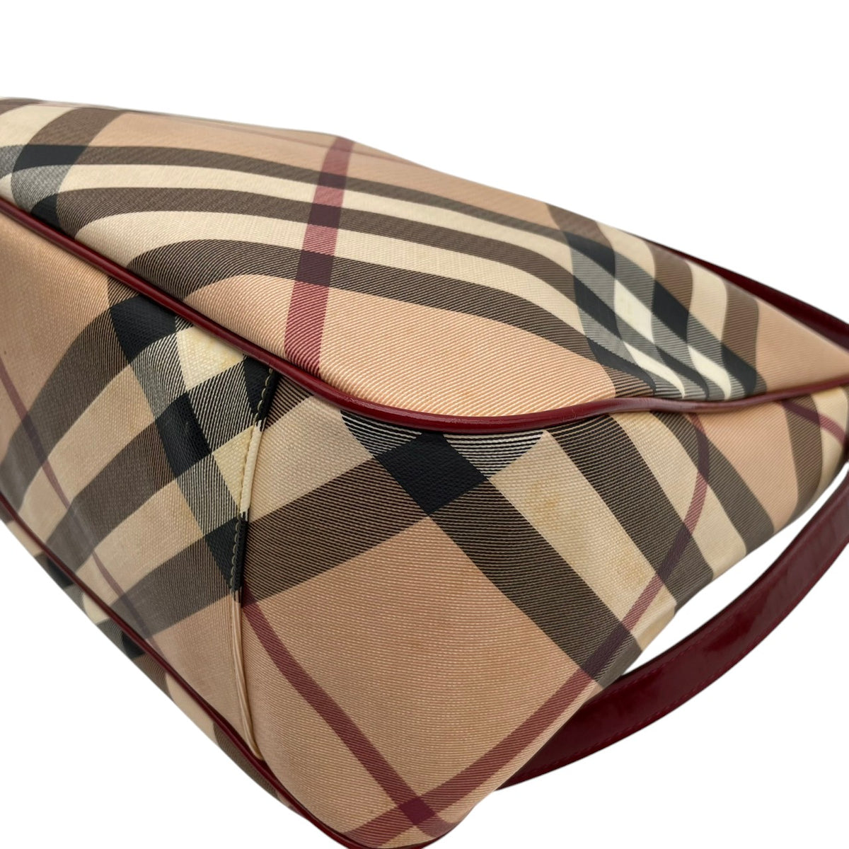 【良品】BURBERRY バーバリー ショルダーバッグ ホーボーバッグ ワンショルダー ノバチェック メガチェック PVC レザー 本革 ベージュ ワインレッド ボルドー 肩掛け 大容量 A4収納可能 レディース エレガント カジュアル 通勤 S86