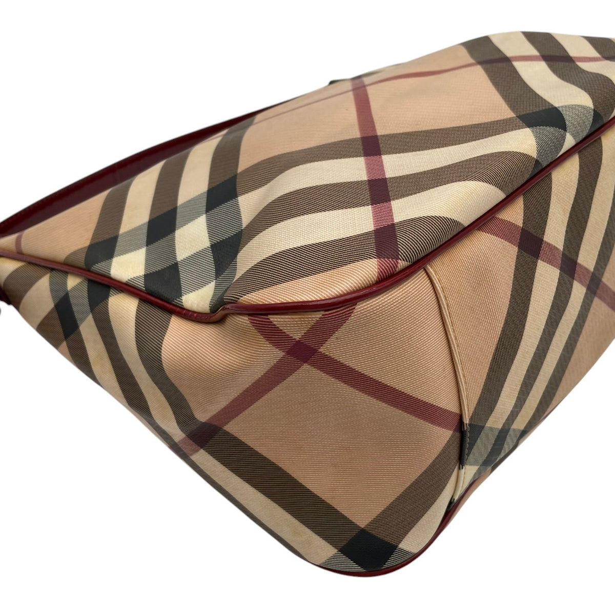 【良品】BURBERRY バーバリー ショルダーバッグ ホーボーバッグ ワンショルダー ノバチェック メガチェック PVC レザー 本革 ベージュ ワインレッド ボルドー 肩掛け 大容量 A4収納可能 レディース エレガント カジュアル 通勤 S86