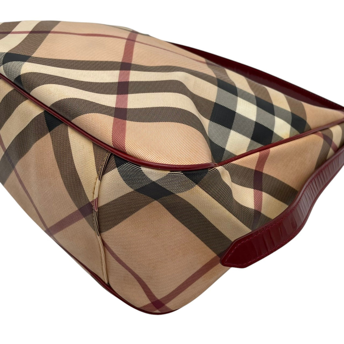 【良品】BURBERRY バーバリー ショルダーバッグ ホーボーバッグ ワンショルダー ノバチェック メガチェック PVC レザー 本革 ベージュ ワインレッド ボルドー 肩掛け 大容量 A4収納可能 レディース エレガント カジュアル 通勤 S86