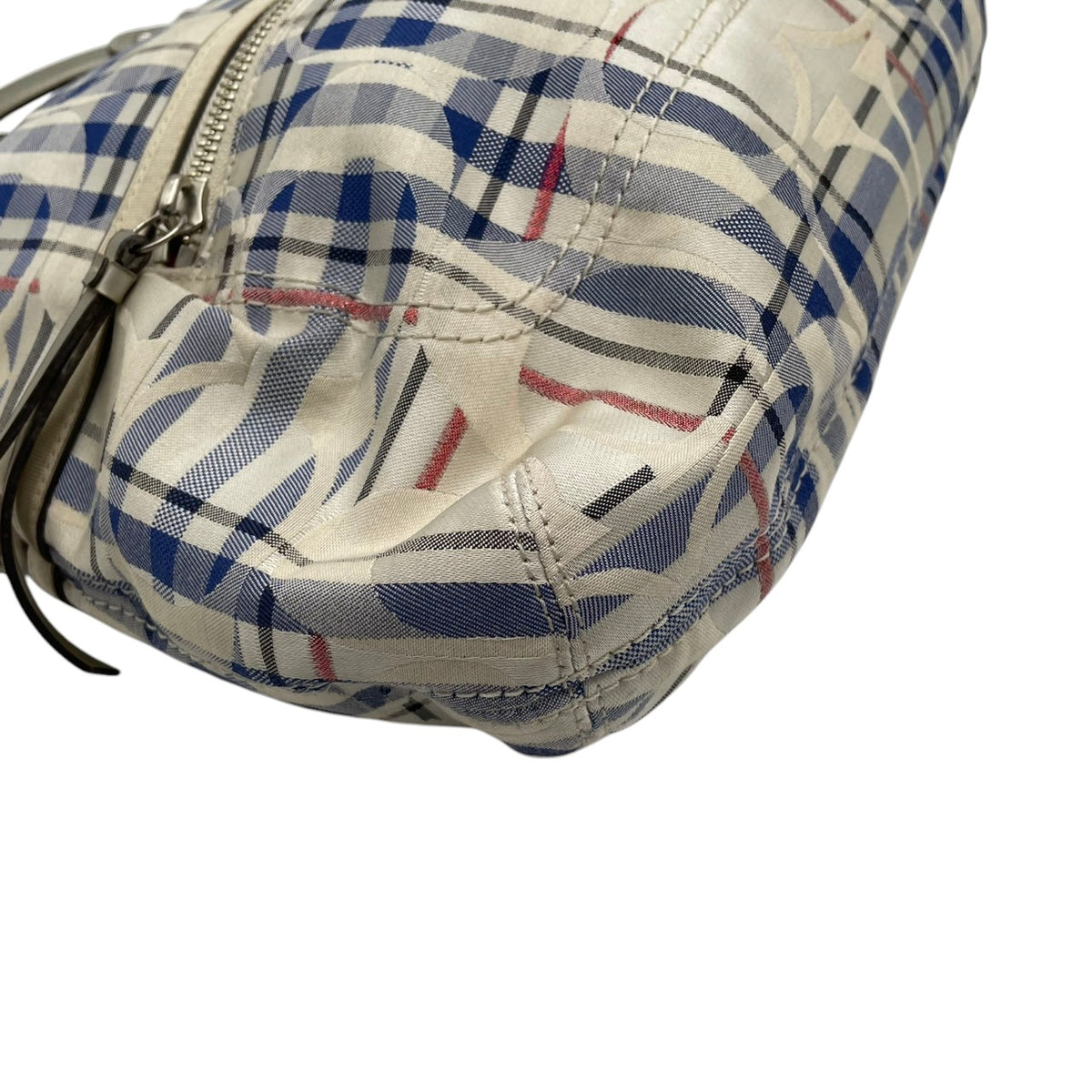 【良品】COACH コーチ 21139 ポピー タータン フォルドオーバー シグネチャー 2WAY ショルダーバッグ ハンドバッグ トートバッグ キャンバス レザー アイボリー ブルー チェック 斜め掛け 肩掛け レディース A4 通勤 通学 カバン S92