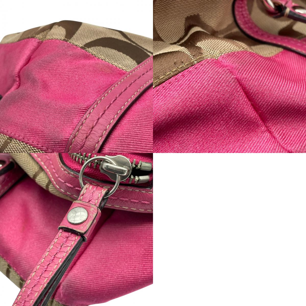 【良品】COACH コーチ F13551 シグネチャー ストライプ ミニボストンバッグ ハンドバッグ トートバッグ キャンバス レザー ベージュ ピンク パテントレザー レディース 肩掛け デイリー カジュアル おしゃれ かわいい S92